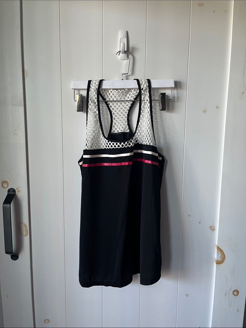 Black and White Racerback Tank with Pink Stripe
